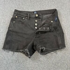 Gap Denim Womens 2/26 Black High Rise Button Fly Raw‎ Hem Jean Shorts Distressed